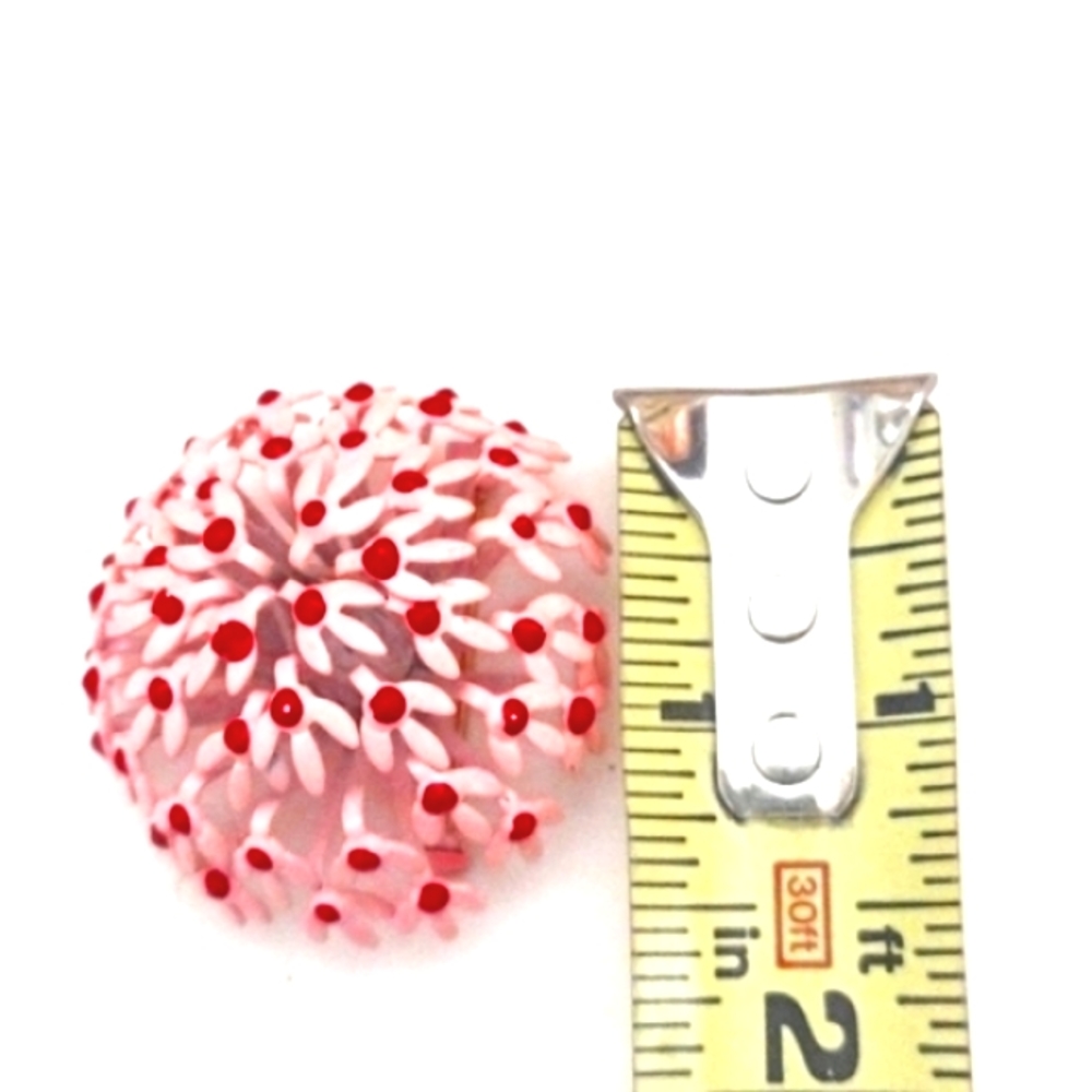 VINTAGE 60s PINK AND RED ENAMEL BROOCH/PIN AND MATCHING CLIP-ON EARRINGS SET - Picture 8 of 8